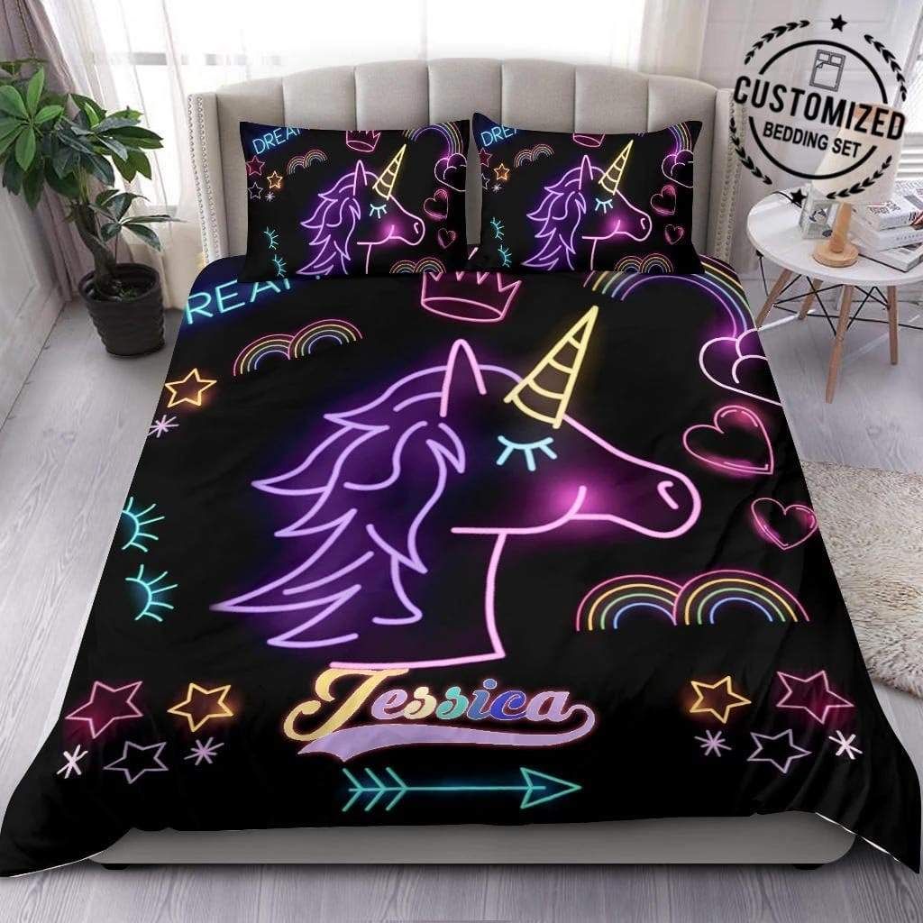 Personalized Custom Duvet Cover Personalized Led Unicorn Bedding Set With Your Name