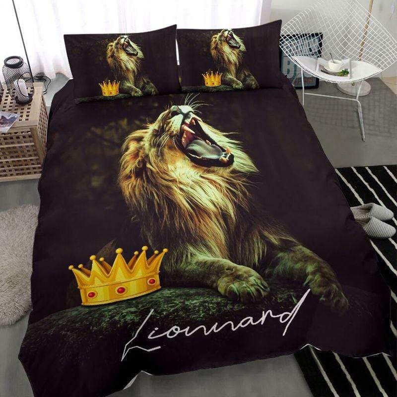 Personalized Lying Lion And Crown Custom Name Duvet Cover Bedding Set