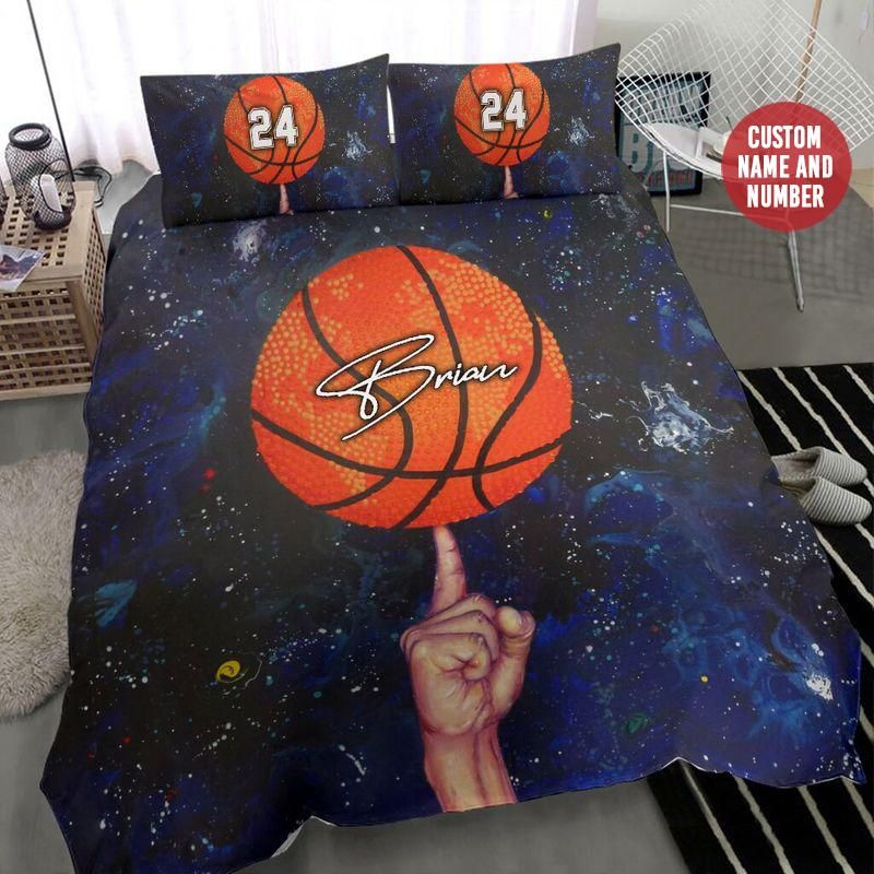 Personalized Basketball On Finger Custom Duvet Cover Bedding Set With Your Name And Number