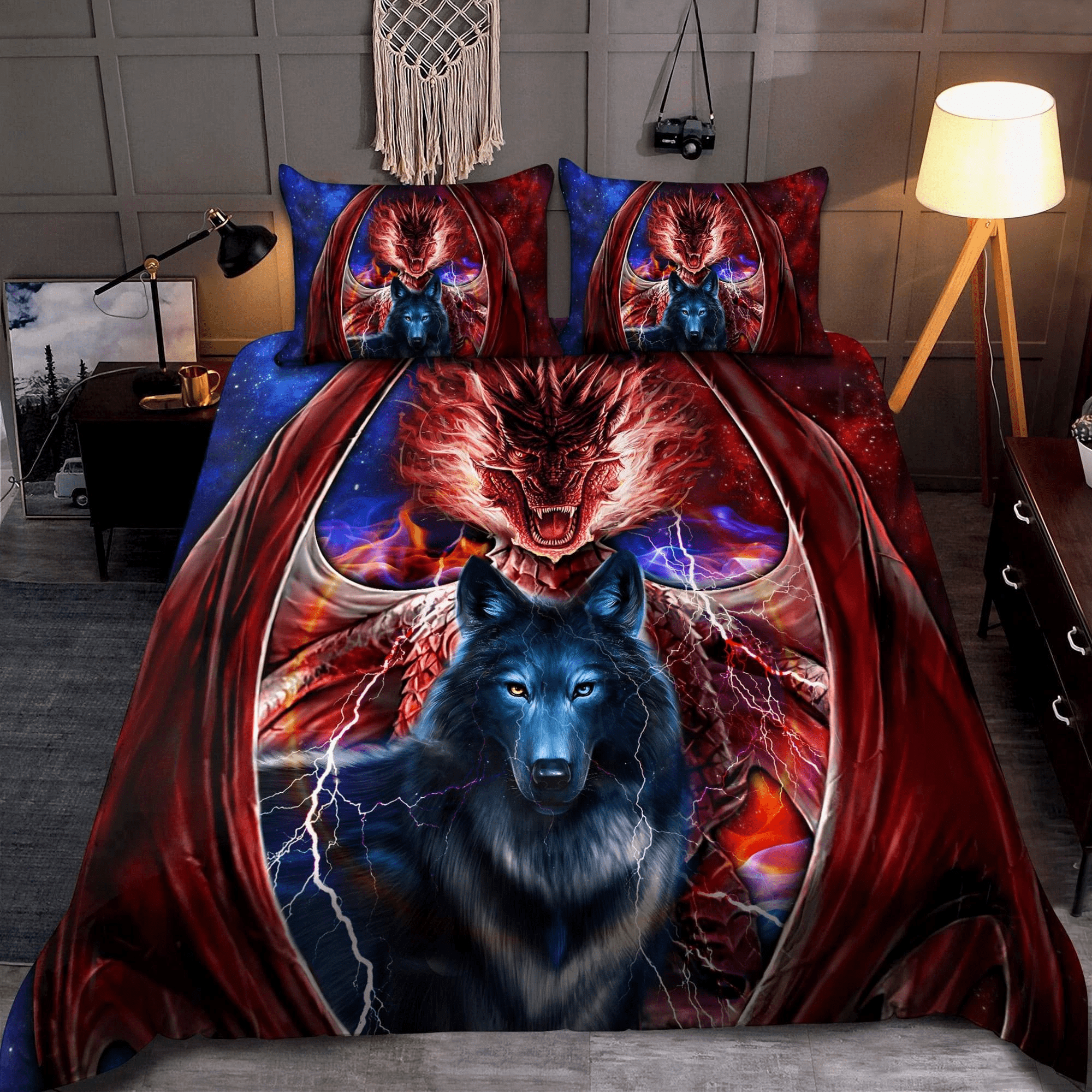 Dragon Wolf Red Bedding Set