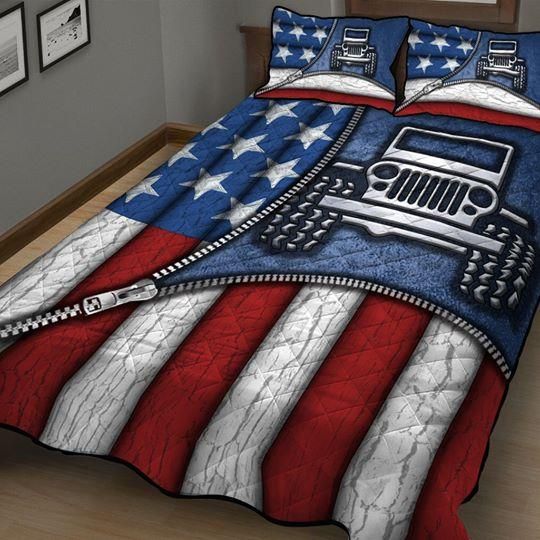 American Flag Jeep Car Quilt Duvet Cover Bedding Set