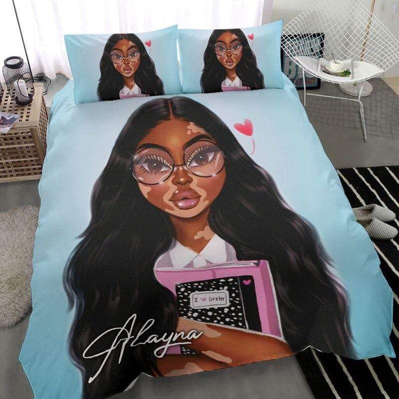Personalized African American Black Beautiful Unique Skin Girl Bedding Custom Name Comforter Set Duvet Cover Bedding Set