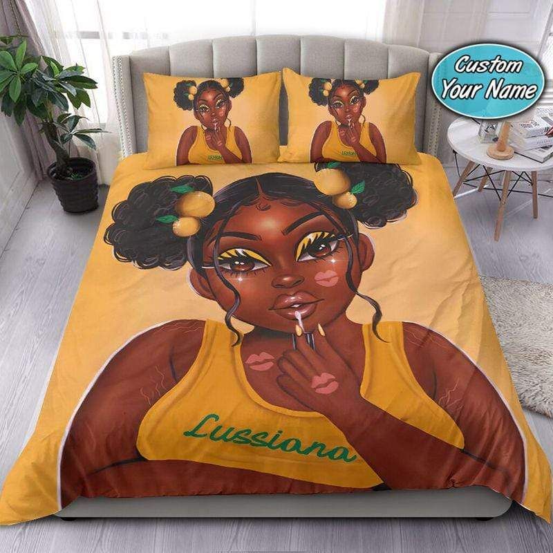 Personalized Proud To Be Curvy Pretty Chubby Black Girl Custom Name Duvet Cover Bedding Set