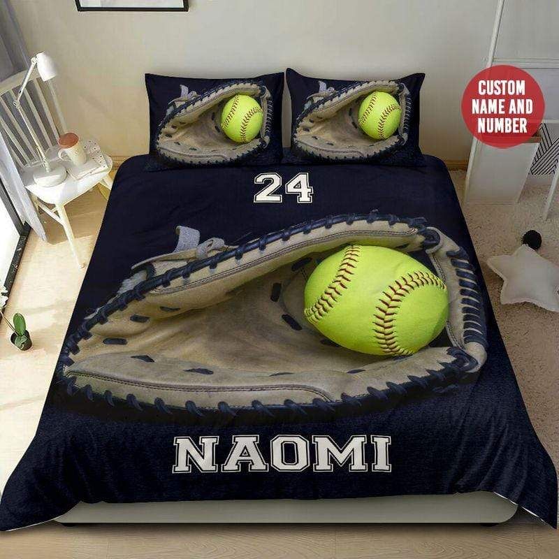 Personalized Softball In Glove 3D Custom Name & Number Duvet Cover Bedding Set