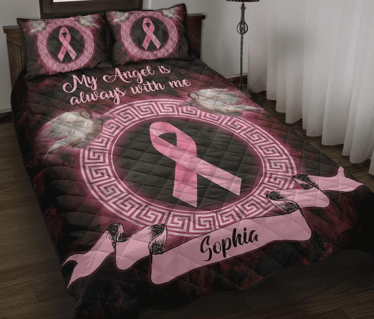 Personalized Custom Angel Breast Cancer Awareness Quilt Set