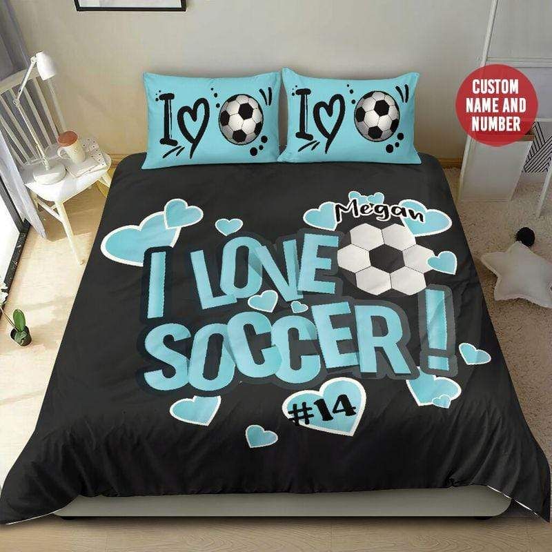 Personalized I Love Soccer Fan Girl Custom Name & Number Duvet Cover Bedding Set