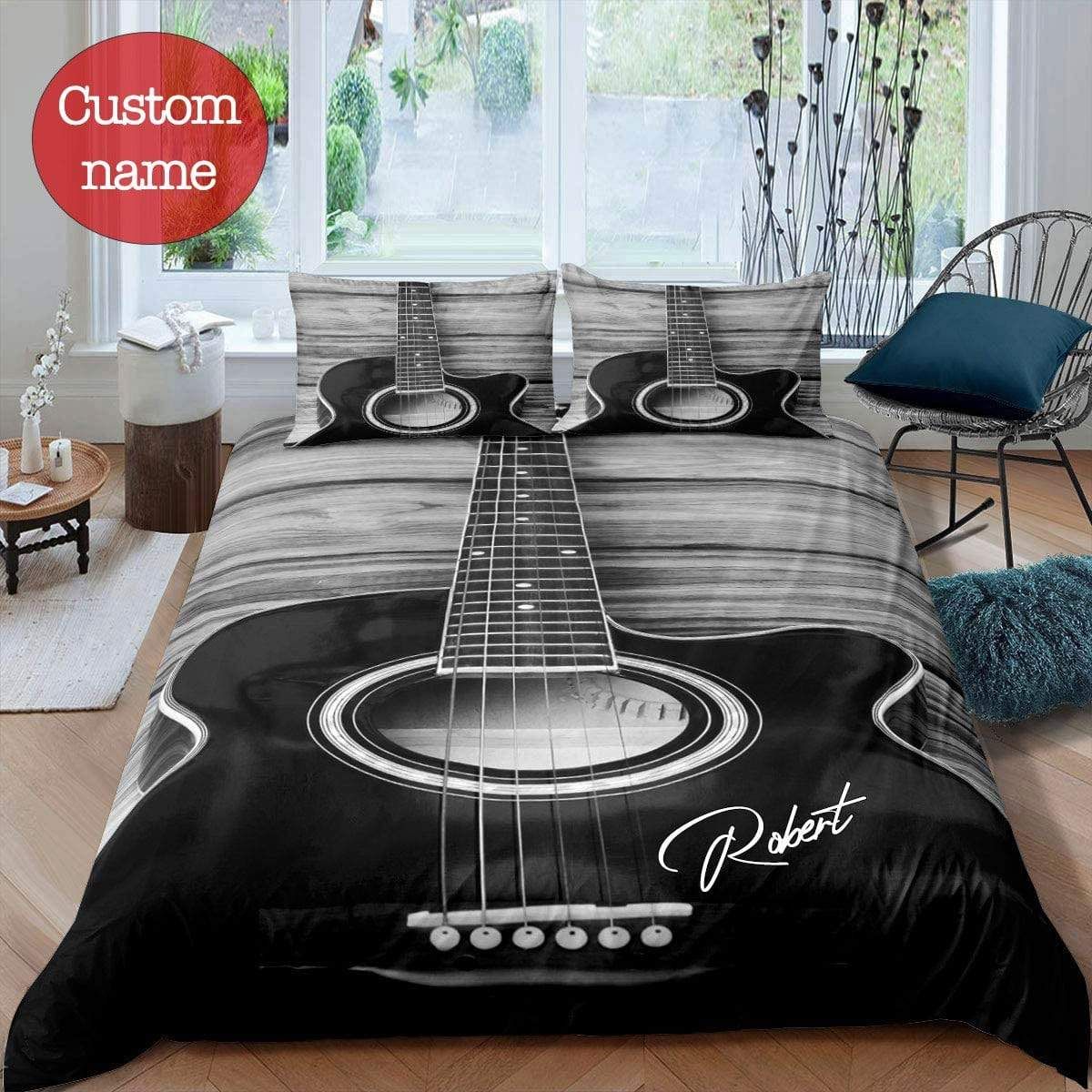 Personalized Guitar Black & White Bedding Set 3D Printing Ball With Your Name