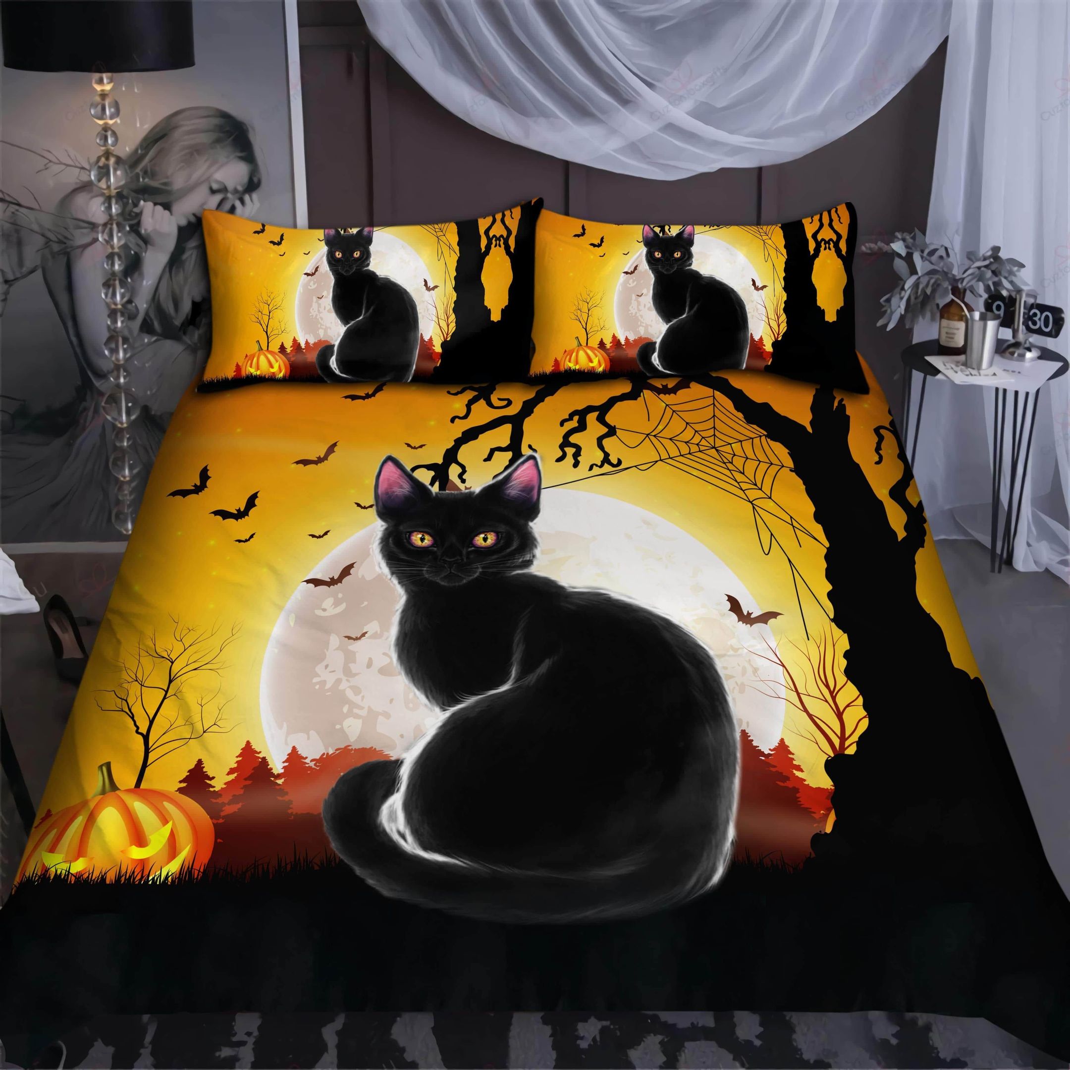 Halloween Black Cat Duvet Cover Bedding Set