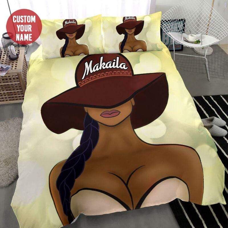 Personalized Black Sassy Girl Big Hat Custom Name Duvet Cover Bedding Set