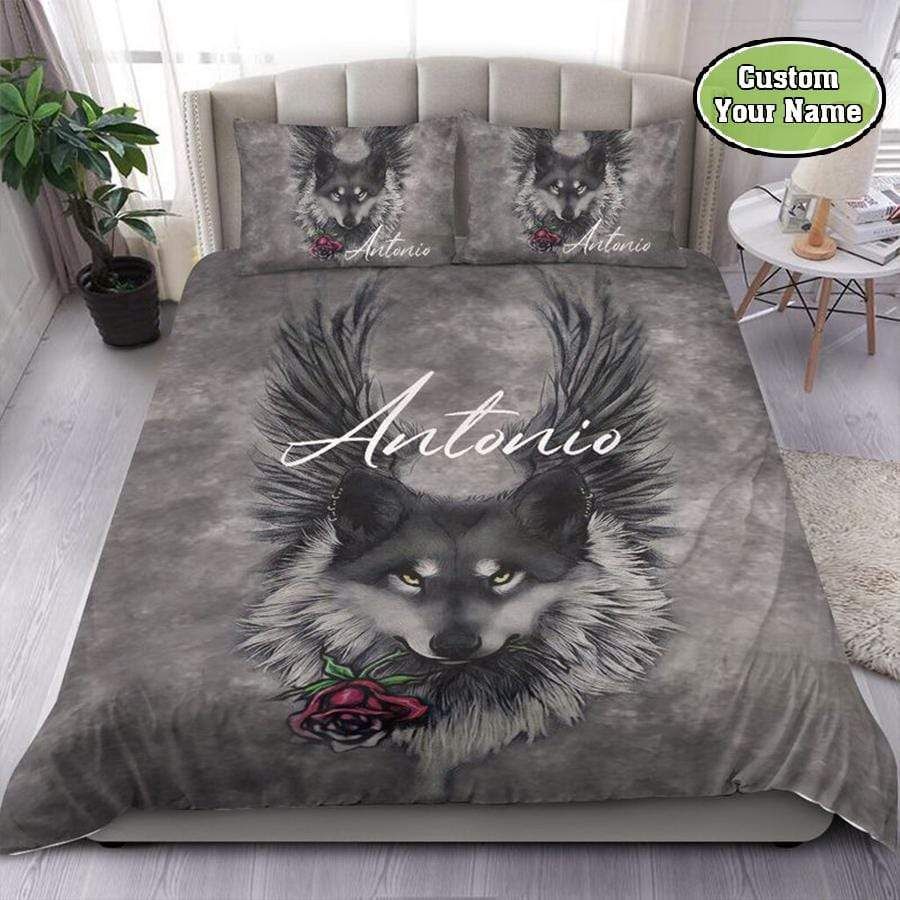Personalized Wolf And Rose Moon Custom Name Duvet Cover Bedding Set