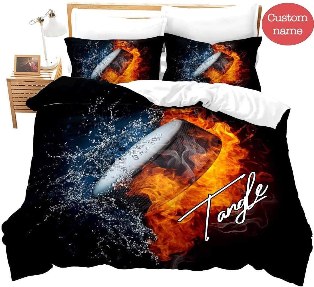 Personalized Ice Hockey Fire Bedding Set 3D Printing Ball With Your Name