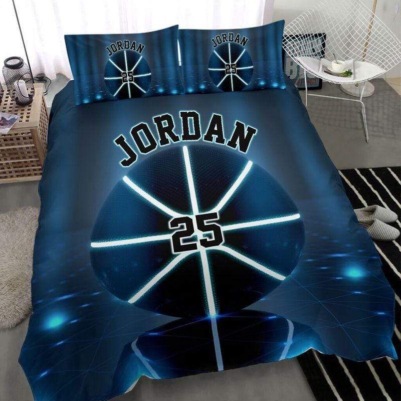 Personalized Basketball Blue Light Custom Duvet Cover Bedding Set With Your Name And Number