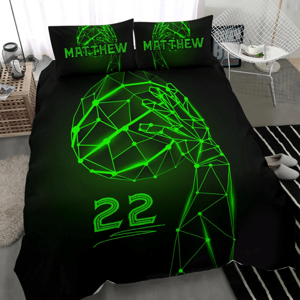 Personalized Basketball Green Neon Ball Custom Duvet Cover Bedding Set With Your Name And Number