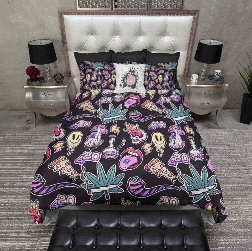 Psychedelic Weed Lsd Trippy 420 Party Duvet Cover Bedding Set
