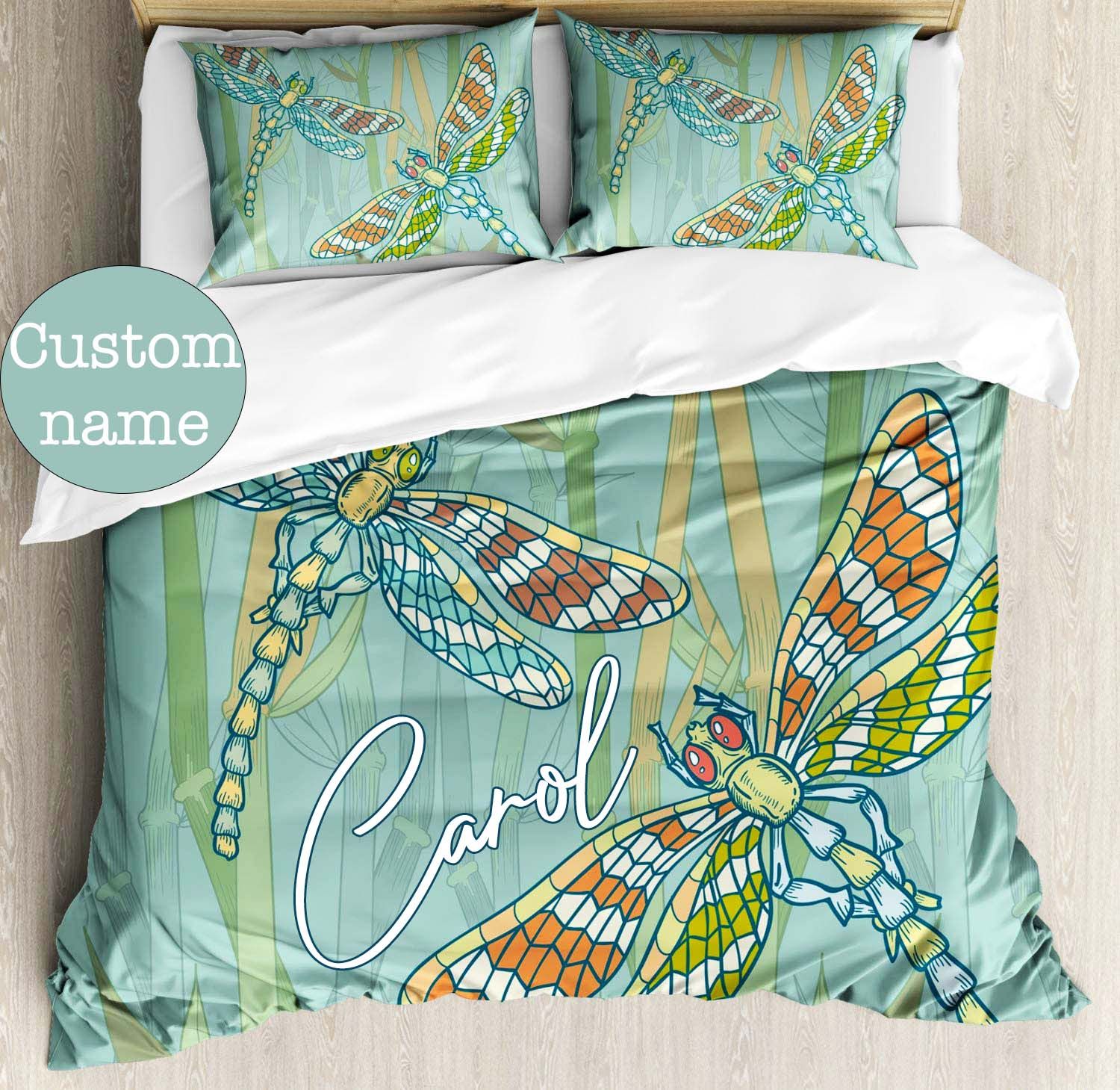 Personalized Dragonfly Couple Custom Name Duvet Cover Bedding Set