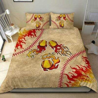 Softball Fire Balls Duvet Cover Bedding Set