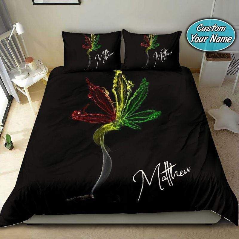 Personalized Weed Colorful Smoke Custom Name Duvet Cover Bedding Set