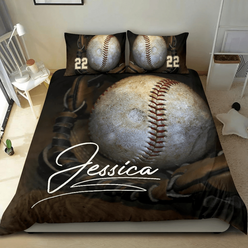 Personalized Baseball Beautiful Vintage Ball Custom Duvet Cover Bedding Set With Name
