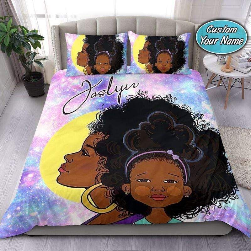 Personalized Black Mom And Daughter Bedding Custom Name Duvet Cover Bedding Set