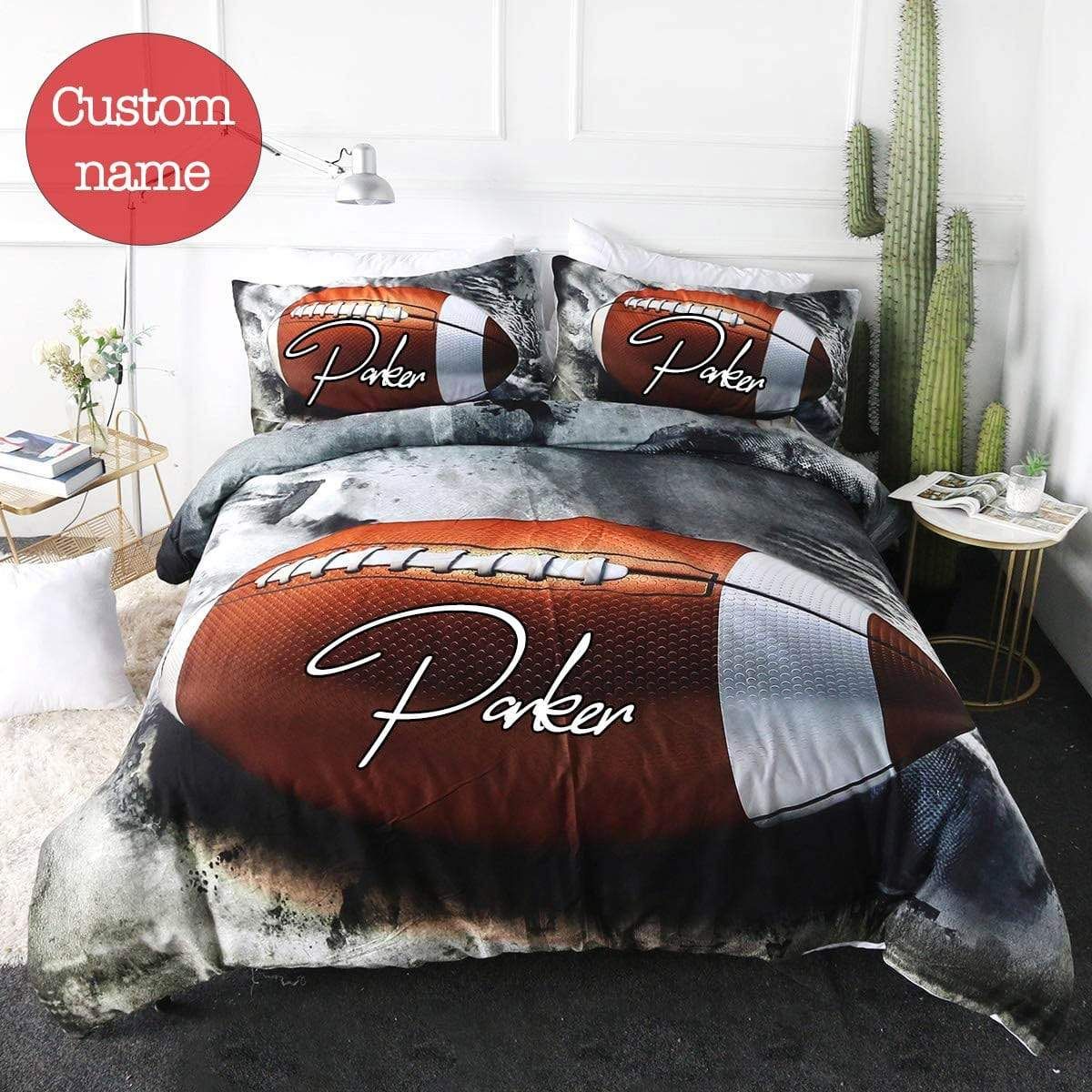 Personalized American Football Grey 3D Bedding Set With Your Name