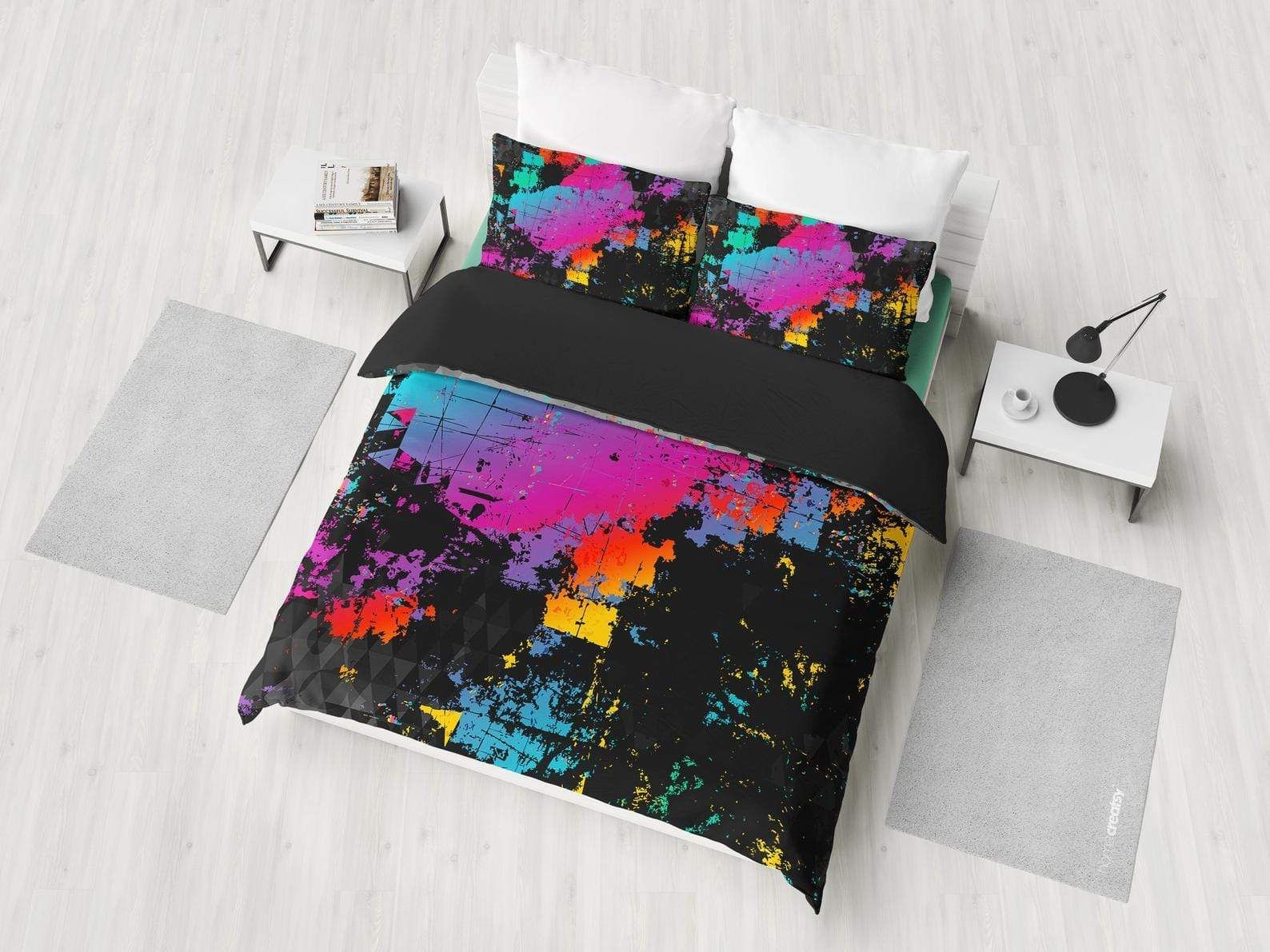 Colorful Abstract Art Black Duvet Cover Bedding Set