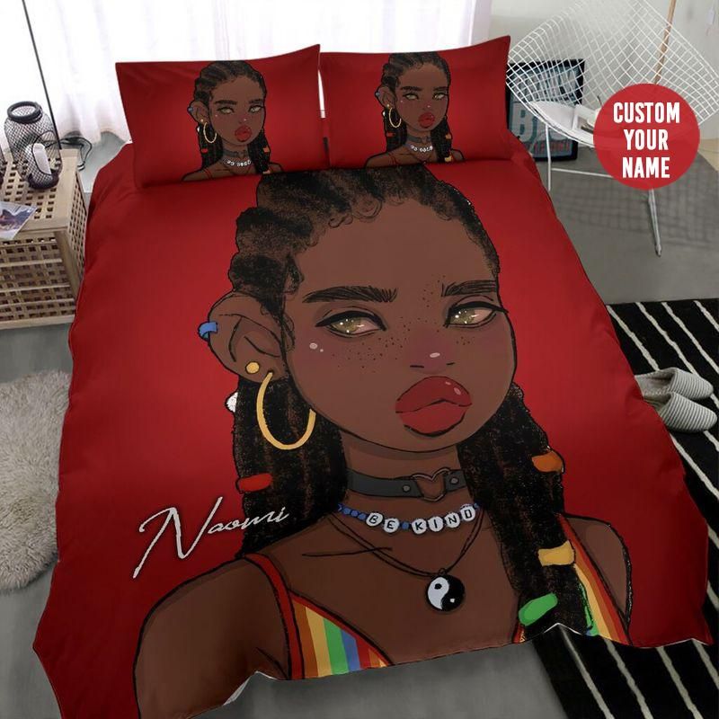 Personalized Black Girl Be Kind Custom Name Duvet Cover Bedding Set