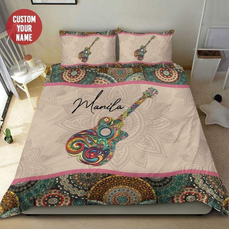 Personalized Music Guitar Mandala Custom Name Duvet Cover Bedding Set