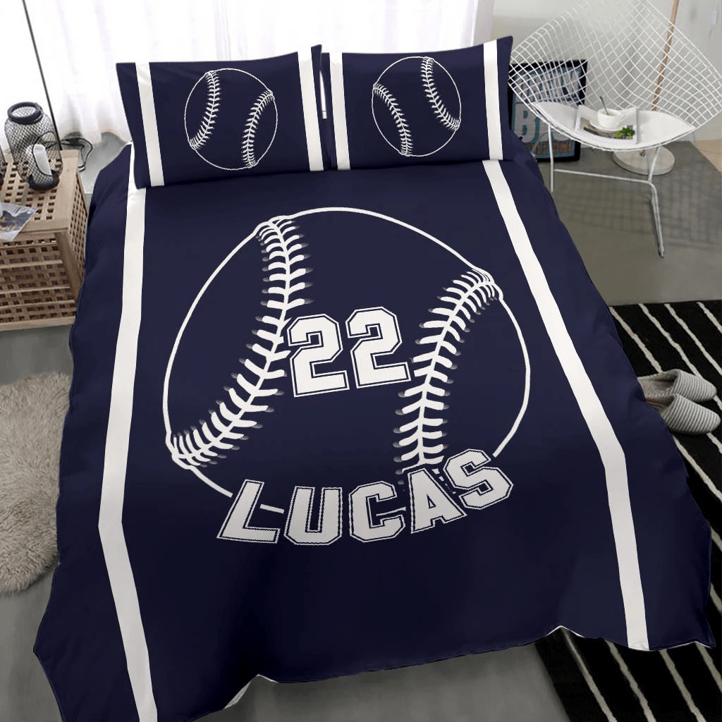 Personalized Baseball Detail Custom Duvet Cover Bedding Set With Name