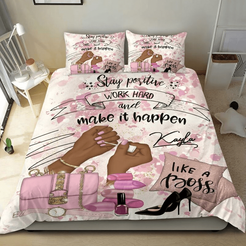 Personalized Black Girl Like A Boss Custom Name Duvet Cover Bedding Set