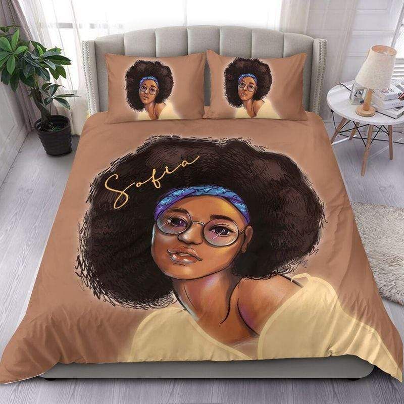 Personalized African Black Girl Magic Afro Hair Custom Name Duvet Cover Bedding Set