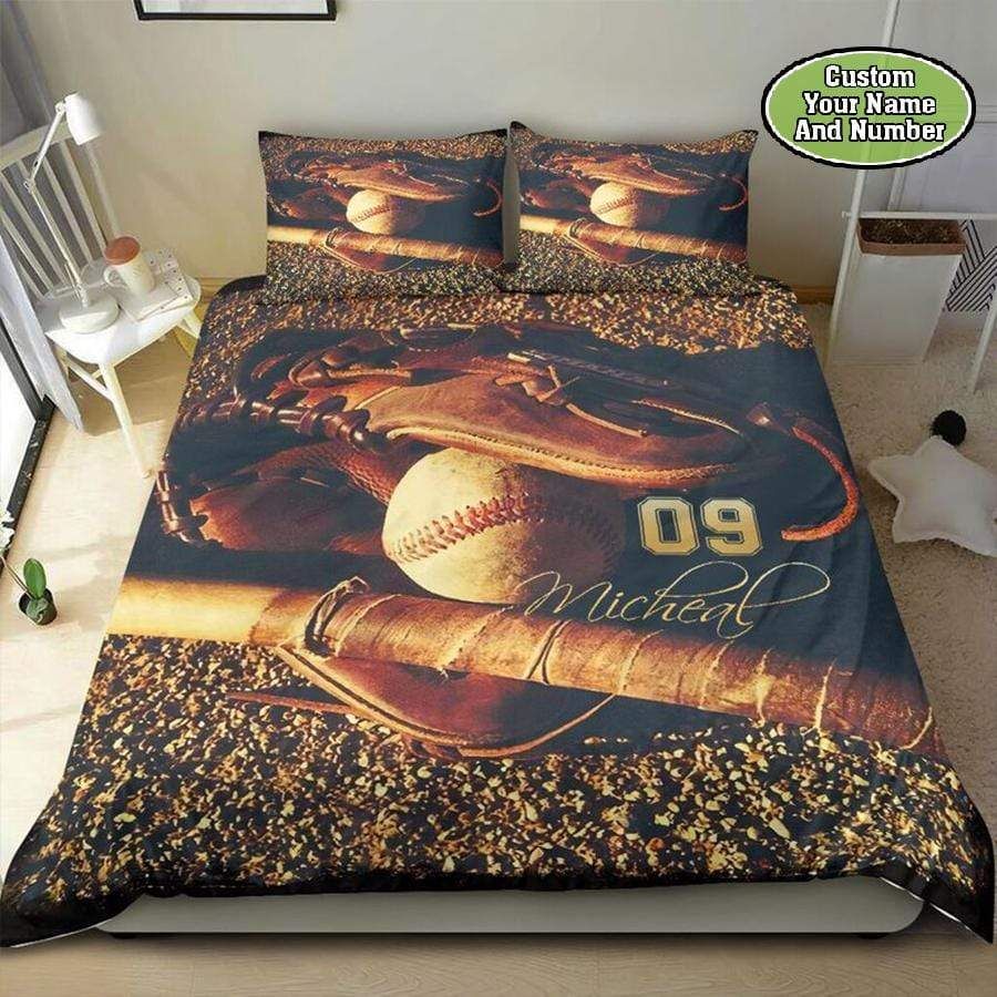 Personalized Baseball Ball Ground Custom Duvet Cover Bedding Set With Your Name