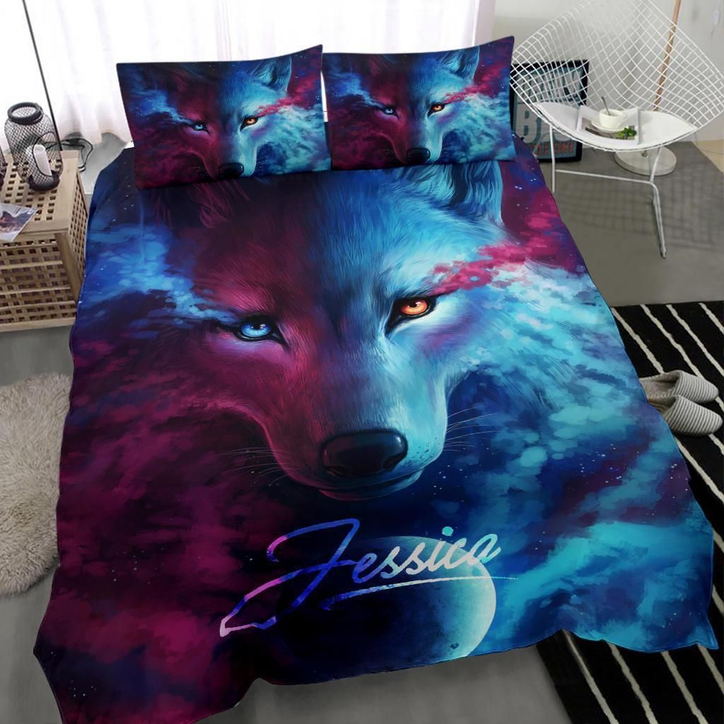 Personalized Wolf Colorful Custom Duvet Cover Bedding Set With Your Name
