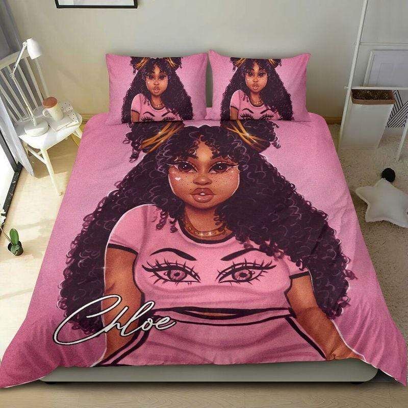 Personalized Natural Hairstyles Black Girl Pink Duvet Cover Bedding Set