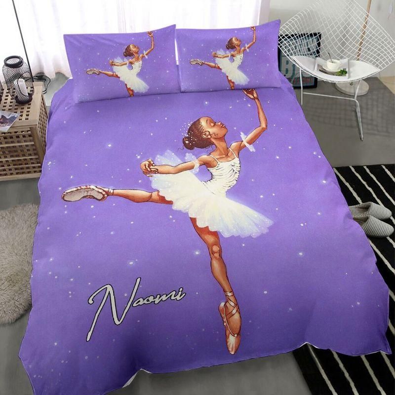 Personalized Balerina Black Little Girl Ballet Custom Name Duvet Cover Bedding Set