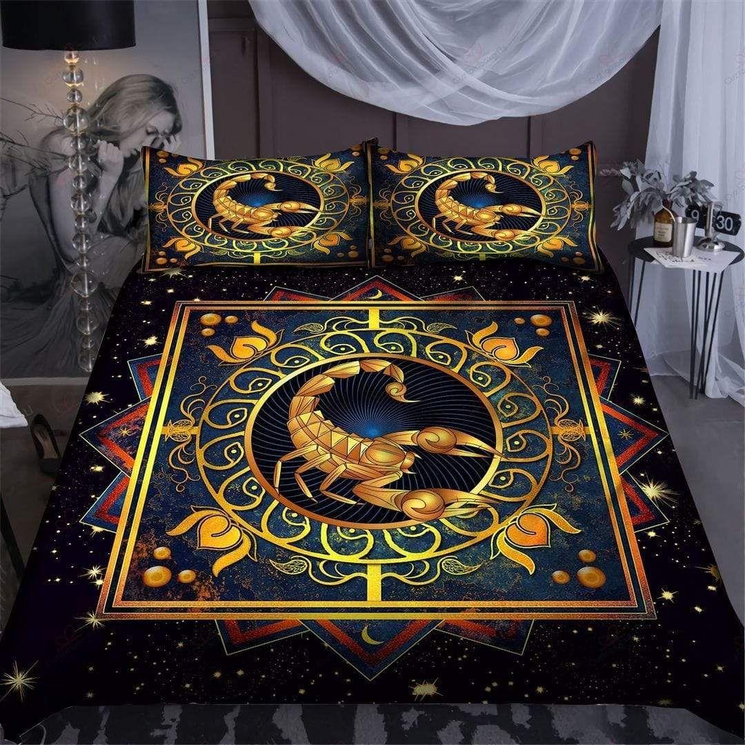 Astrology Scorpio Golden Galaxy Duvet Cover Bedding Set