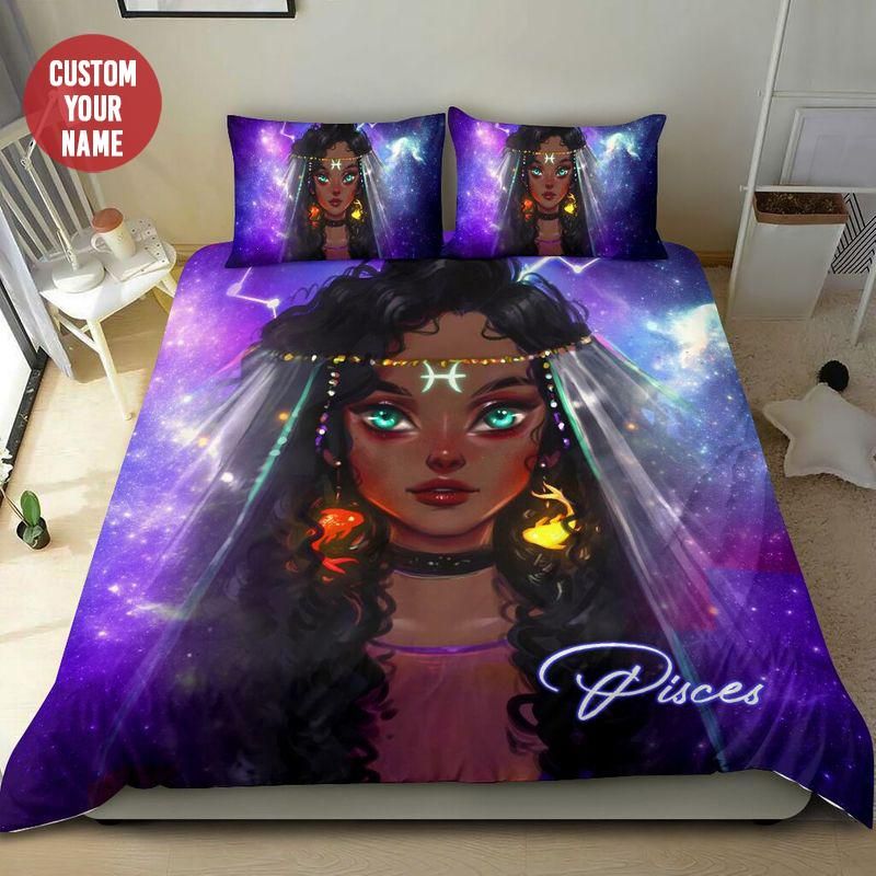 Personalized Zodiac Pisces Girl Custom Name Duvet Cover Bedding Set