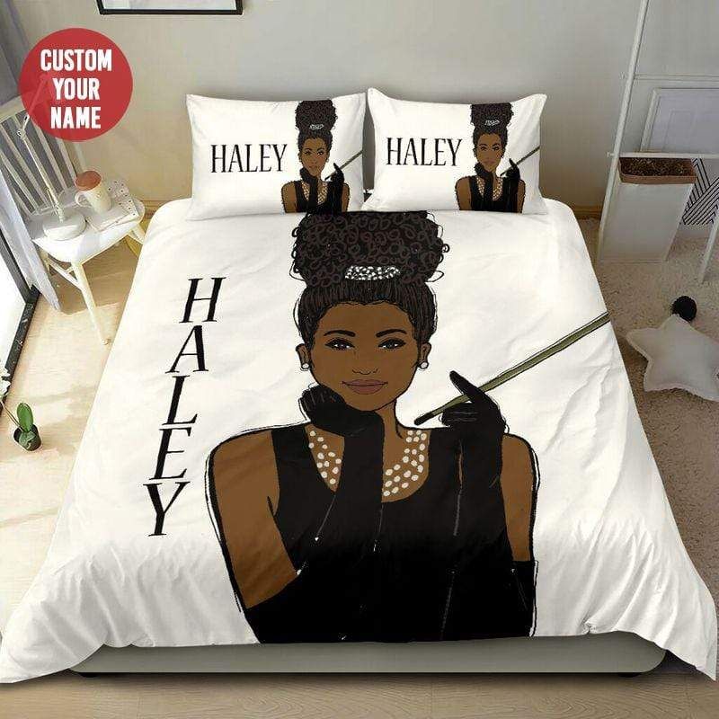 Personalized Classy Black Girl Princess Custom Name Duvet Cover Bedding Set