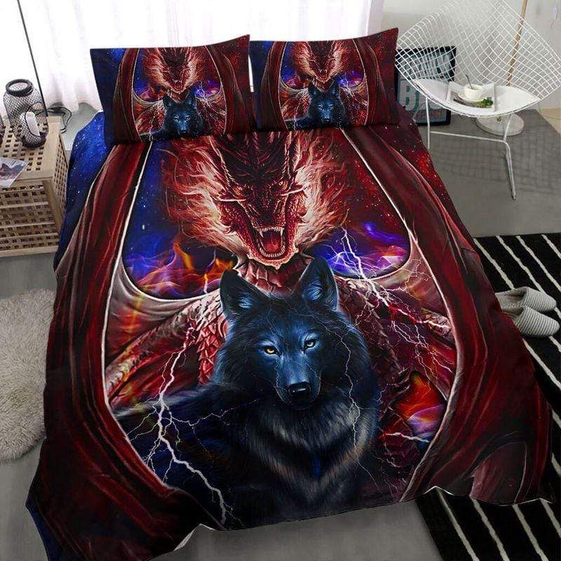 Dragon And Wolf Duvet Cover Bedding Set