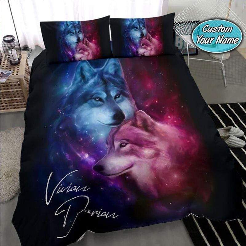 Personalized Wolf Couple Ying Yang Custom Duvet Cover Bedding Set With Your Name