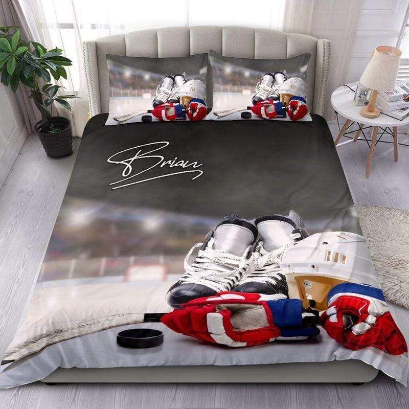 Personalized Ice Hockey Player Custom Name Duvet Cover Bedding Set