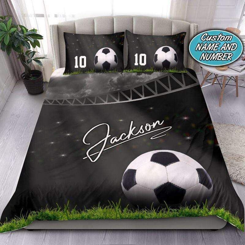 Personalized Soccer Ball Stadium Custom Duvet Cover Bedding Set With Your Name And Number