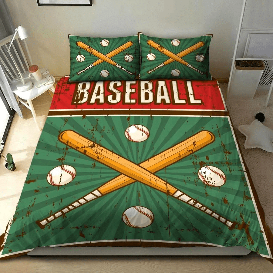 Baseball Green Vintage Duvet Cover Bedding Set