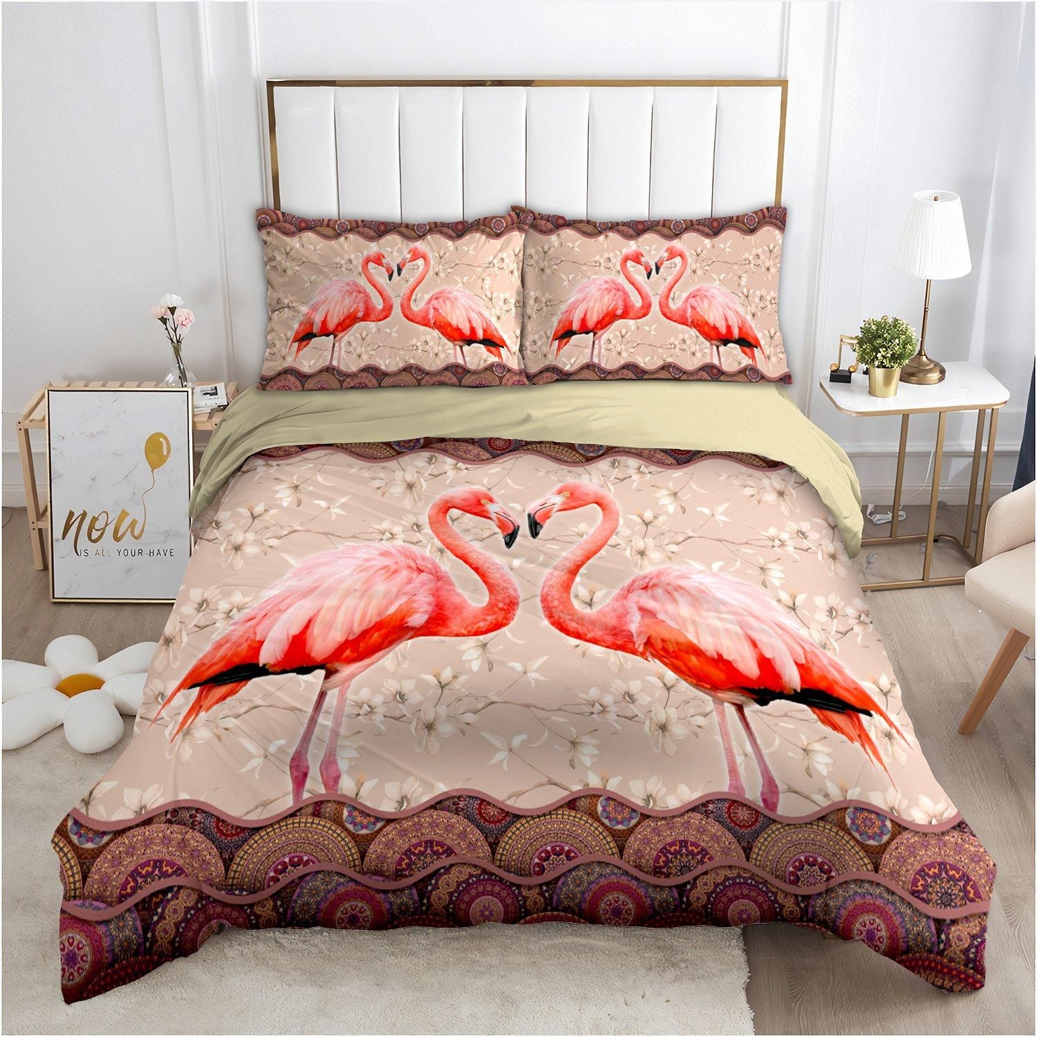 Beautiful Flamingo Heart Duvet Cover Bedding Set