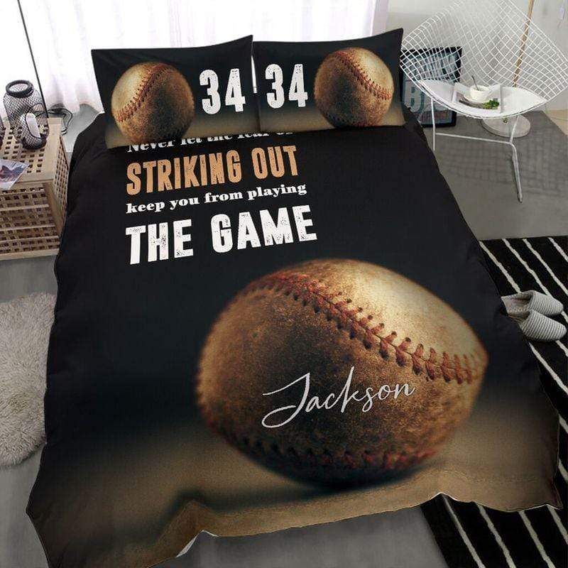 Personalized Baseball Striking Out Duvet Cover Bedding Set With Your Name
