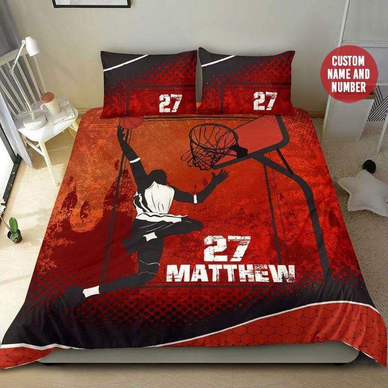 Personalized Basketball Player Red Custom Duvet Cover Bedding Set With Your Name