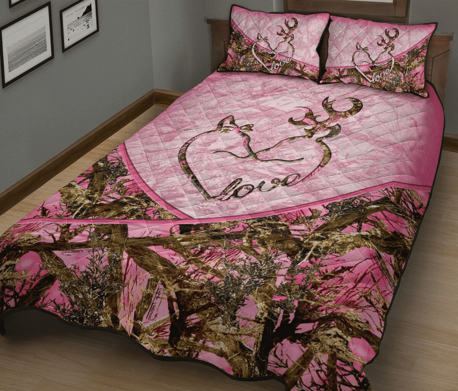 Deer Love Pink Quilt Set Quilt Set