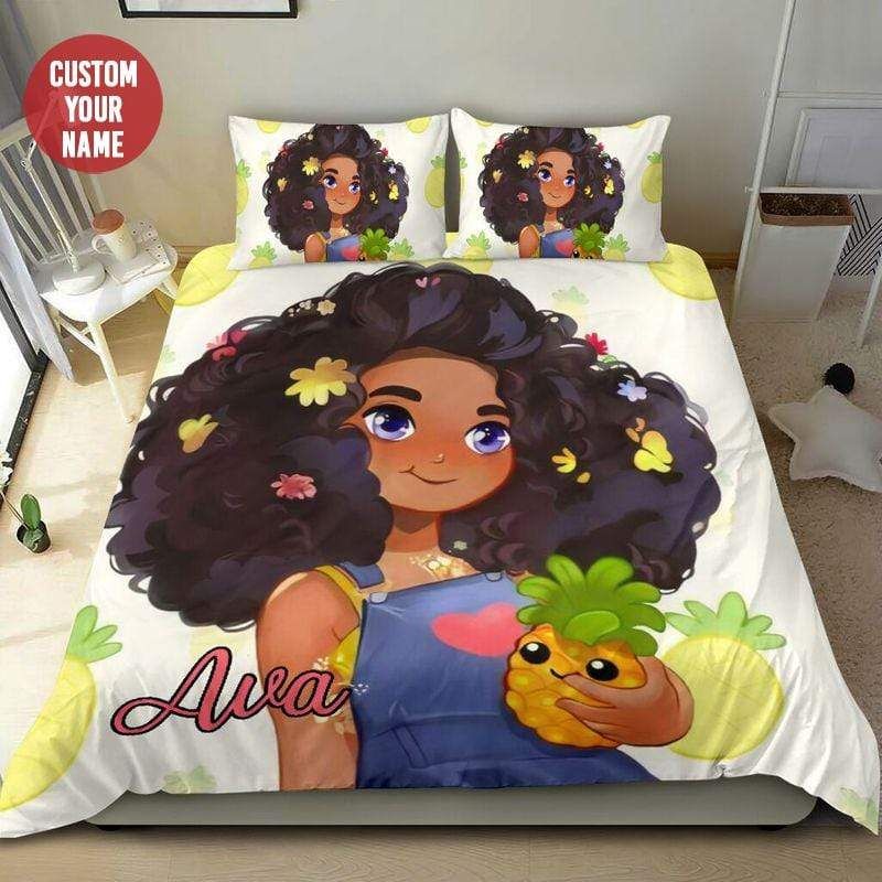 Personalized Sweetie Black Girl Pineapple Custom Name Duvet Cover Bedding Set