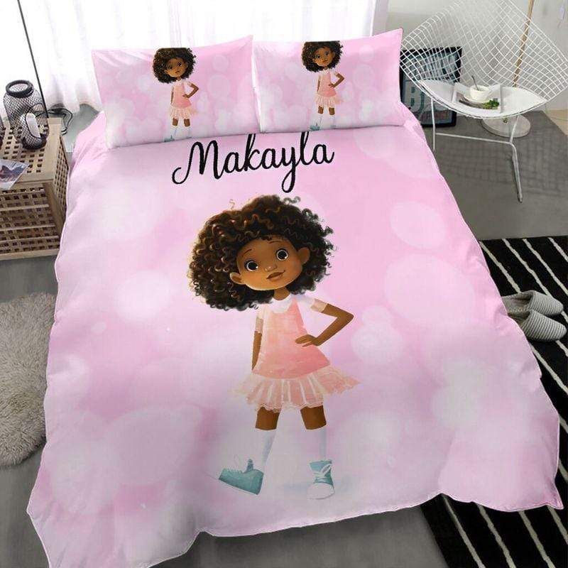 Personalized Afro Black Baby Girl Custom Name Duvet Cover Bedding Set