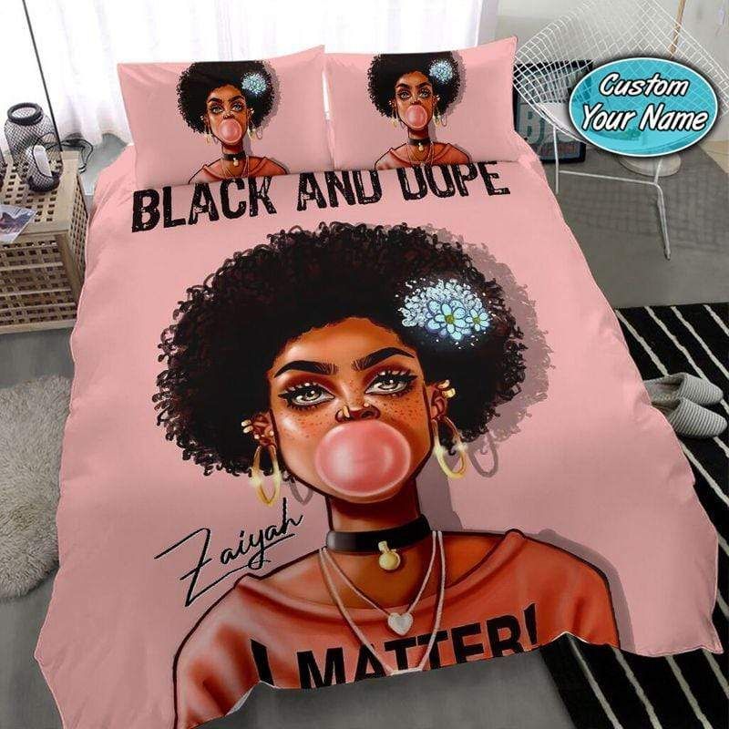 Personalized Black Girl Black & Dope Custom Name Duvet Cover Bedding Set