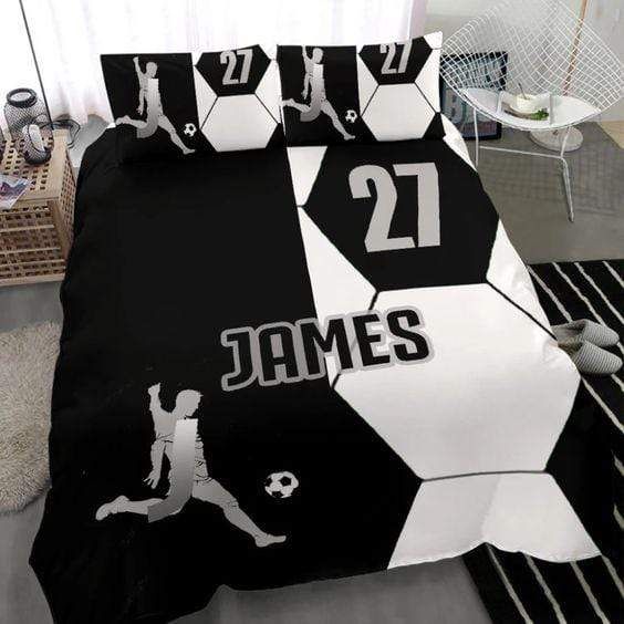 Personalized Soccer Player Black And White Custom Name And Number Duvet Cover Bedding Set